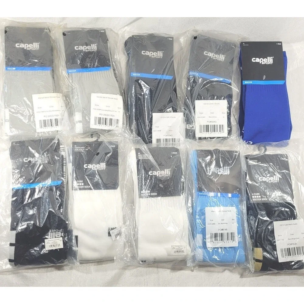 LOT: 10 Pairs Capelli Sport Soccer Socks - Marled & 4-Cube - Unisex Size Medium